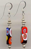 Millefiori Rectangle Earrings with Silver Seed Beads